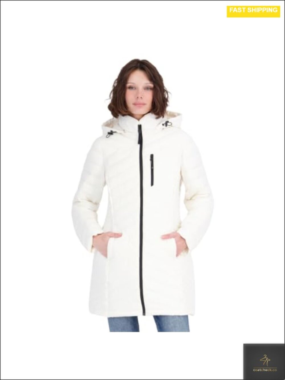 Womens Stretch Puffer Jacket Midweight Quilted Coat with Detachable Hood